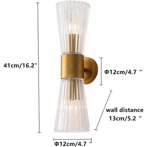 EFINEHOME Mid-Century Modern Wall Light Fixture with Crystal Glass Lampshade | 2 - Picture 4 of 9